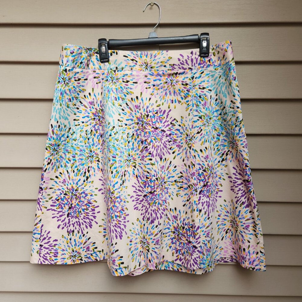 Lane Bryant Plus A-Line Cream Skirt Multicolor Abstract Watercolor Floral Print - Picture 2 of 8